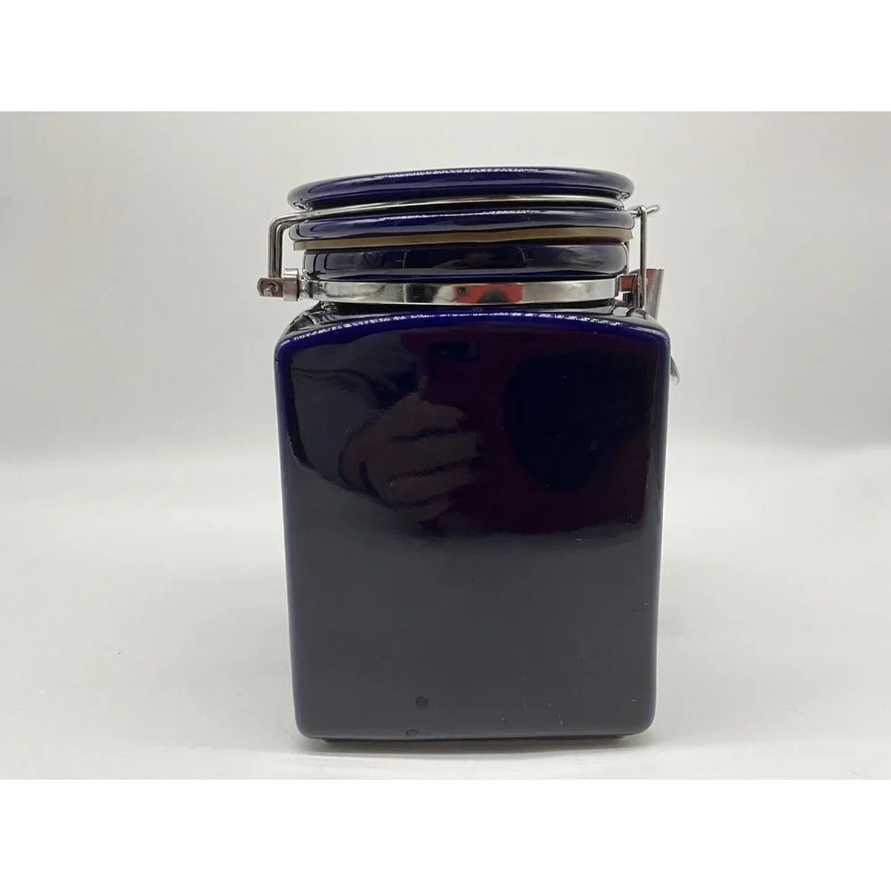 Starbucks Beehouse Cobalt Blue Coffee / Tea Canister With Silver Mermaid Logo